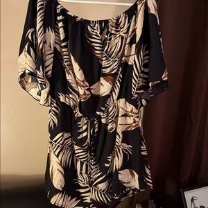 Black and Cream Leaf Print Romper
